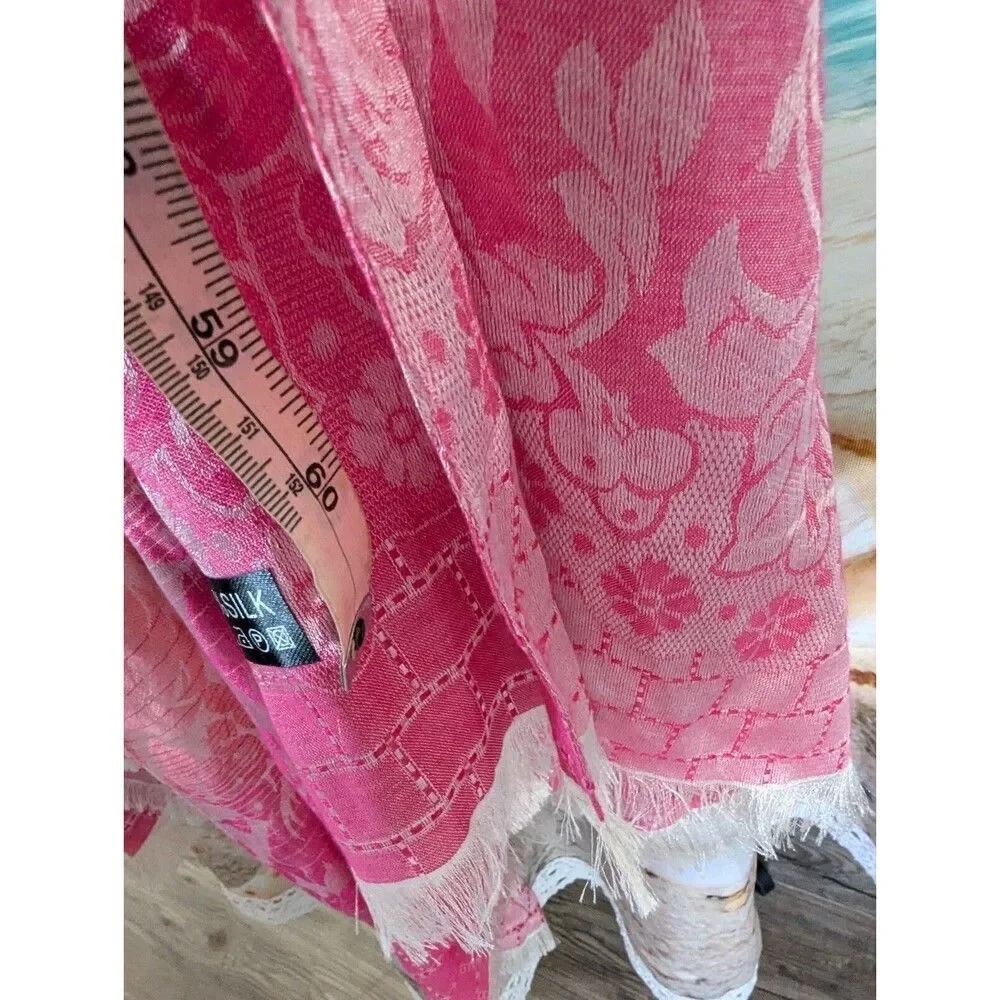 100% Silk Scarf Pink Orange 65x26 Silky Soft Lightweight Layering Warmth Cozy